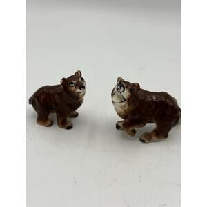 Vintage Made in Japan Miniature Ceramic Bear Figurines – Brown – 2” – Set of 2